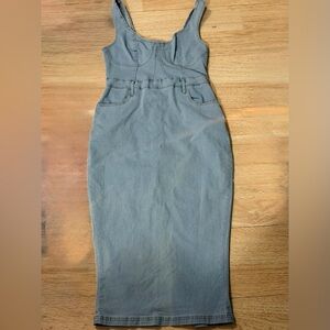 SHEIN Light Blue Denim Midi Bodycon Dress